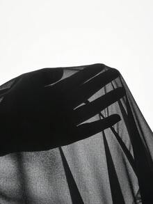 ROMWE Goth 大码哥特暗黑风喇叭袖荷叶边长袖优雅复古长款女式衬衫外套，秋冬大码复古优雅长款女式夹克衬衫 - 黑色 - 查看 6