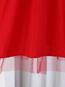 少女红色薄纱派对礼服，不对称花朵贴花，饰以人造珍珠，单肩设计，蝴蝶结点缀，优雅正式礼服，适合婚礼、庆典、演出等场合。 - 紅色 - 查看 8