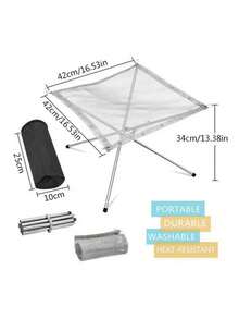 Folding Campfire Fire Rack Outdoor Camping Garden Backyard Heating Mesh Stainless Steel Foldable Fire Pit BBQ Tools Disassemble, Camp Kitchen - Silver - View 9