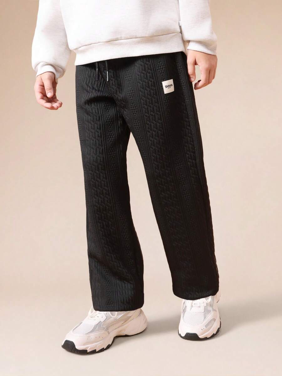 SUMWON Boys Cable Knit Cuffed Jogger Sweatpants Cozy Winter Ribbed Ankle Elastic Waistband Drawstring Comfortable Casual Wear Vacation - Black - View 1