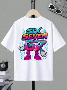 SHEIN Streecool Kids Boys' Casual Stylish Creative Graphic Tee, Featuring Numeric, Cartoon, Lightning Bolt Designs, Comfortable Basic Short Sleeve T-Shirt For Spring, Summer, Fall 5t Boy Tshirts Anime Shirt For Kids Tween Boy Shirt Graphic - White - View 4