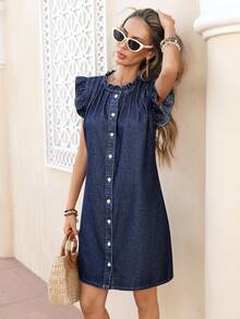Selianne Women's Casual Front Button Denim Dress For Vacation