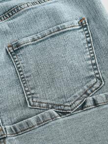 SHEIN MOD Chân váy ngắn denim nữ kiểu dáng thường ngày, đa năng, có túi và gấu xắn. - Rửa nhẹ - Xem 4