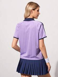 CourtClass Áo tennis nữ tay ngắn raglan cổ phối màu tương phản - Màu tím - Xem 2