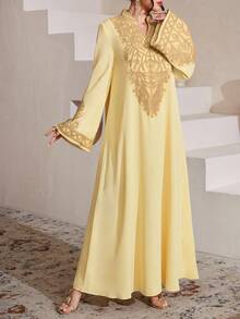 Al Najma Elegant Handmade Rope Flared Sleeve Stand Collar Dress, Spring/Summer