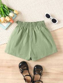 SHEIN Tween Girls Green & Light Green Chiffon Woven Asymmetrical Asymmetric Bow Shorts Skirt, Casual Vacation - Green - View 2