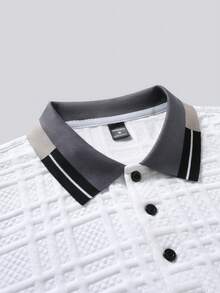 EGENSIO Men's Striped Short Sleeve Casual Textured Jacquard Ribbed Polo Shirt Men Golf Shirt - White - View 4