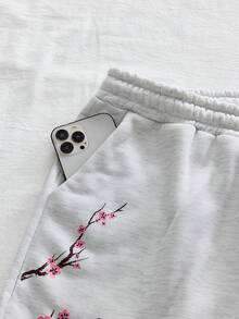 AXEPEAK 男士树枝印花抽绳腰带口袋休闲短裤 - 灰色 - 查看 5