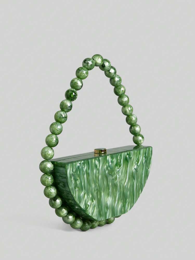 Fashionable Women's Semi-Circle Faux Pearl Decor Handbag, Elegant Faux Pearl Bag
