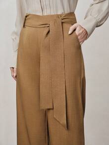 Aalyst Pantalones rectos de pierna ancha y cintura alta para mujer, de tela tejida, pantalones elegantes de negocios casuales para oficina, viajes, salidas y reuniones, para otoño/invierno/primavera - Marrón - Ver 2