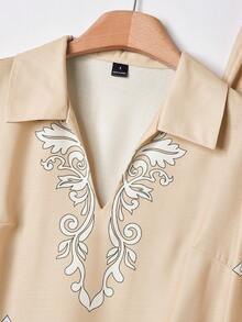 Rusticease Women's Floral Print Lantern Sleeve Top And Wide Leg Pants Casual Outfit - Apricot - View 5