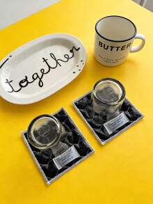 Joivida 1Pc/2pcs Black/White Ins Heart Quilted Metal Style Cotton Napkin Cover, Square Heat Insulating Pad, Photo Props For Table Decoration, Desktop Decor, Essential For Festive Gatherings, Suitable For Bars, Offices And Homes, All Occasions, Size 11.8 Cm X 11.8 Cm - Multicolor - View 5