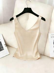 SHEIN Women's Tank Top, Apricot-Colored Solid Tank Top, Champagne-Colored Guest Attire, Sleeveless - Apricot - View 6