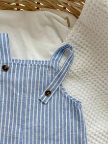 Set de 2 piezas de peto a rayas y sombrero de cubo de verano para bebé niño/niña, conjunto casual para el hogar, salidas y playa - Multicolor - Ver 7