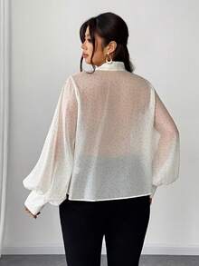 Elenzga 大码优雅通勤波点印花系领灯笼袖衬衫 - 杏色 - 查看 5