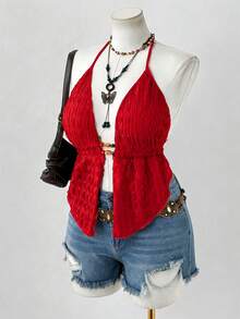 Sunspun Y2K 美式朋克风性感细肩带系带背心（女款） - 紅色 - 查看 4