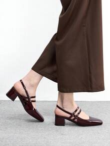 CUCCOO BIZCHIC 女士经典摩卡棕色漆皮系带低跟鞋，全球四季必备 - 摩卡棕 - 查看 3