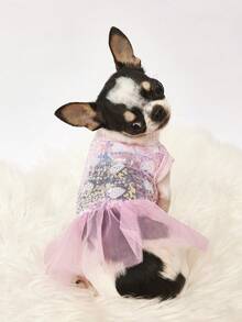 PETSIN 1pc Valentine's Day Universal Pet Pink Heart Sequin Tulle Cute Princess Dress Doggie Dress - Pink - View 7