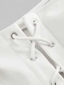 SHEIN MOD Débardeur  premium mat à ourlet asymétrique avec boutons à œillet et nœud devant pour femmes grandes tailles. Débardeur pouvant être porté à l'intérieur et à l'extérieur - Blanc - Voir 3