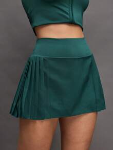 Activina Women's Solid Color High Waist Pleated Pocket Casual Versatile Daily Workout Outdoor Sports Skorts Pleated Skort - Dark Green - View 2