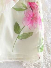 SHEIN 两件套女婴碎花雪纺蝴蝶结装饰无袖吊带上衣+松紧腰短裤套装，可爱甜美，黄色，带衬里，适合夏季休闲外出、旅行、海滩、摄影 - 黃色 - 查看 5