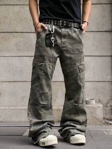 Manfinity EMRG Men's Denim Camouflage Wide Leg Pants - Light Wash - View 4