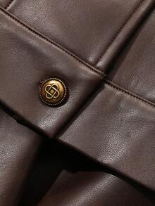 DAZY Women's PU Vest & Skirt 2 Pieces Set, Korean Style - Coffee Brown - View 4