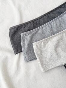SHEIN Bộ 3 chiếc quần lót nữ tuổi teen màu xám ba màu, kiểu dáng thường ngày, không đường may. - Xám - Xem 4