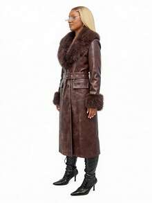 SHEIN Manteaux en fausse fourrure pour femmes - Tabac - Voir 5