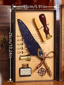 Gift Set With Dip Pen, Wax Seal Stamp & Ink | Feather & Mechanical Gear Calligraphy Pen Set For Journaling, Wedding, Christmas, Letter Writing & Beginner Calligraphy Supplies - Multicolor - View 3