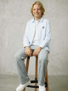 Casuvi Kids 1pc Blue & White Striped Casual Shirt For Teenagers (Boys), With Delicate CA Embroidered Pattern On Chest, Fashionable Woven Label On Back, Suitable For School, Commute, Weekend Gatherings, And Casual Lifestyle Boys Striped Shirt Royal Blue And White Boys Shirt Boys Preppy Tops - Blue and White - View 11