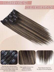 渐变自然黑带栗棕色夹式接发片，真人发，120克，7片装，直发，Remy发夹式接发片 - STP1B/6/1B - 查看 5