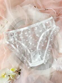 Crystal Vow 情人节女士甜美纯真性感白色新娘店心形网纱内裤 - 白色 - 查看 2