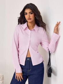Aidyla Pink Striped Cinched Waist Fitted Sexy Blouse - Pink - View 5