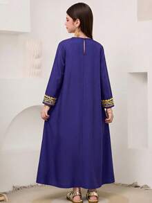 SHEIN Tween Girls' Casual Round Neck Long Sleeve Dress