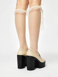 ROMWE Kawaii Fashionable Versatile Commute Thick Sole Chunky High Heel Pumps Y2K 2000s Style - Beige - View 5
