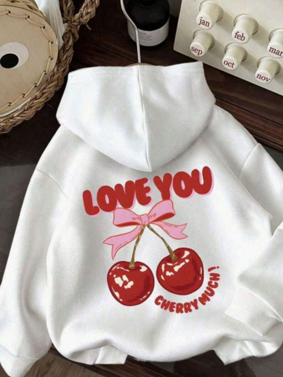 Sudadera con estampado de LOVE YOU Y CEREZA - Blanco - Ver 1