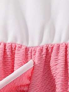 Girls' White And Pink Summer Sweet & Cool Colorblock Floral Decor Spaghetti Strap Dress,Ruffle Hem Design,Elegant Picnic Cute Ruffle Dress - Pink - View 5
