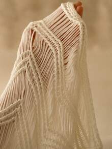 MOTF PREMIUM SPAGHETTI STRAP CROCHET HOLLOW OUT FLOWY TASSEL SHEER VACATION KNIT COVER UP - White - View 8