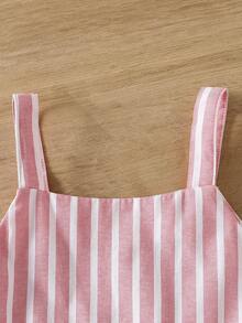 SHEIN Vintaside Kids 两件套女童条纹荷叶边吊带背心和裤子休闲套装