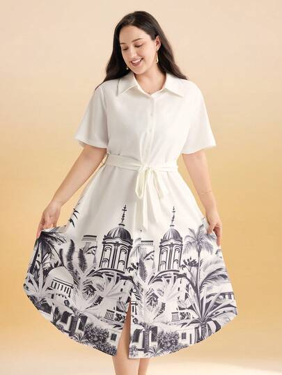 Momelise 大码女式衬衫领中长休闲连衣裙，适合外出、休闲和度假