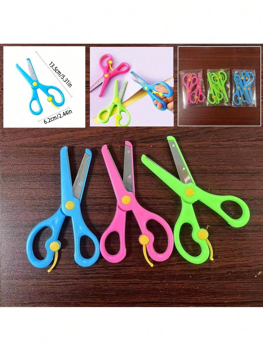 6/12PCS, Safety Scissors, Plastic Scissors For Student Handicrafts, Cutting Scissors, Plastic Wrapped Iron Small Scissors For Beginners, DIY Art Tools For Children, Student Scissors, Office Scissors - Multicolor - View 1