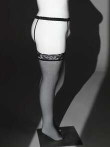 Plus Size Sexy Black Lace Garter Stockings, Elegant Lace Design, Perfect For Night Life Attention-Grabbing Moments - Black - View 7