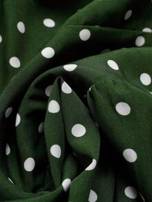 Sweetra 复古法式束腰波点V领短袖长裙 - 綠色 - 查看 5