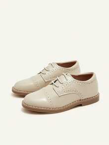 Cozy Pixies Basic All-Match College Style British Style Boys' Elastic Pu Leather Splicing Oxford Shoes With Cap Toe Party - Apricot - View 5