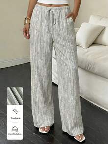 FavEase بنطلون نسائي كاجوال مستقيم الساق مع جيوب وخصر مطاطي وسحاب - أخضر - مشاهدة 1