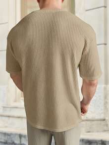 HIMLAND Men Casual Solid Waffle Knit Tee For Summer - Khaki - View 2