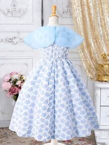 1 Piece Of Girls' Sweet And Fresh Style Thin Gauze Collar Mid-Length Dress With Blue And White Pattern Texture Sleeveless Dress Daily Spring And Summer Party Dress For Party And Gathering - Blue - View 2