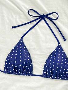 Swim Vcay New Women's Polka Dot Sexy Spaghetti Strap Bikini Top Pokadot Bikini Bikini Triangle Navy Bikini Polka Dot Bathing Suit - Navy Blue - View 4