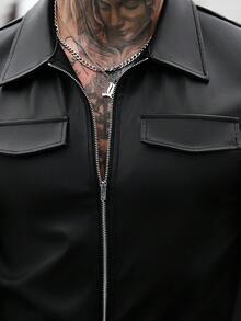 Manfinity CasualCool 男士牛仔背带裤，时尚宽松连体裤，带口袋，粉色，男女皆宜，情人节服装，情人节礼物 - 黑色 - 查看 6